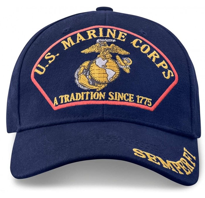 Baseball Caps USMC Marine Baseball Cap with Emblem- Semper Fi and Motto - Navy - C818S8STCIQ $11.68