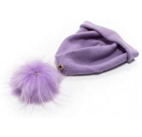 Skullies & Beanies Women's Winter 100% Pure Cashmere Beanie hat with Detachable Real Fur Pompom - Violet - C71939LD4EM $90.98