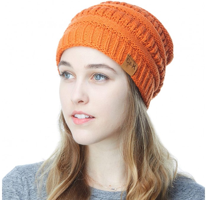 Skullies & Beanies Soft Stretch Cable Knit Warm Chunky Beanie Skully Winter Hat - 1. Solid Orange - CI18XMZOLEC $21.34