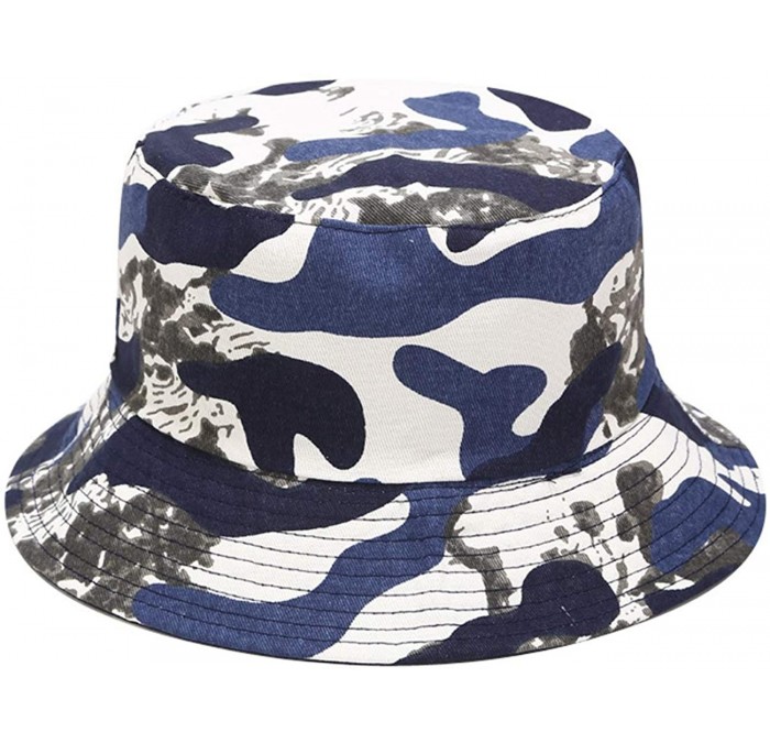 Bucket Hats Unisex Print Double-Side-Wear Reversible Bucket Hat - Blue Camouflage - CR196WULZXH $24.15