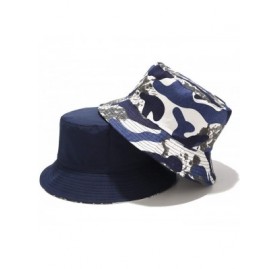 Bucket Hats Unisex Print Double-Side-Wear Reversible Bucket Hat - Blue Camouflage - CR196WULZXH $15.34