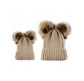 Skullies & Beanies Parent-Child Matchy Hat Winter Mom Baby Double Pompom Faux Fur Beanie Ski Cap - Khaki - C718L8OLIH2 $15.66