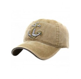 Baseball Caps Anchor Embroidered Cotton Washed Dad Hat Distressed Retro Baseball Hat - Khaki - CD18NUGNRN0 $10.36