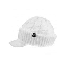 Skullies & Beanies Winter Newsboy Cable Knitted Visor Beanie Bill Winter Warm Hat - White - CB11PRX1ARD $11.68