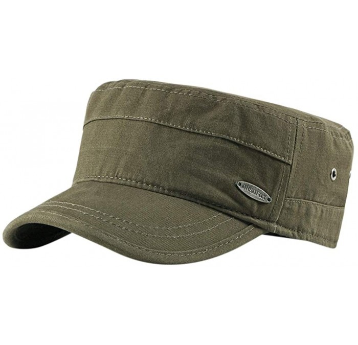 Newsboy Caps Women Men Washed Cotton Cadet Army Cap Basic Cap Military Style Hat Flat Top Cap Baseball Cap - Army Green 4 - C...