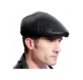 Newsboy Caps Men's Leather Beret Hunting Cap Trucker Cap Newsboy Flat Cap Golf Hunting Cabby Hat with Ear Flaps Black - CX188...
