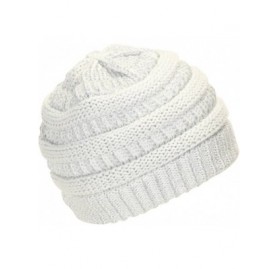 Skullies & Beanies Knit Soft Stretch Beanie Cap - Silver/White - C812NZV0D9T $11.62