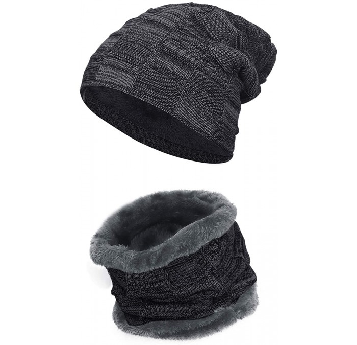 Skullies & Beanies Winter Men Hat Scarf Set- Beanie Hat Neck Warmer for Women - 5 Black - CK18X50745A $19.28
