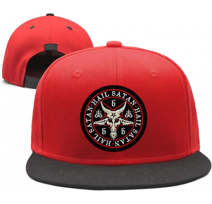 Baseball Caps Unisex Hail Satan Goat 666 red Logo Flat Baseball Cap Fitted Style Hats - Hail Satan Goat-21 - C518T4WUAK4 $23.60