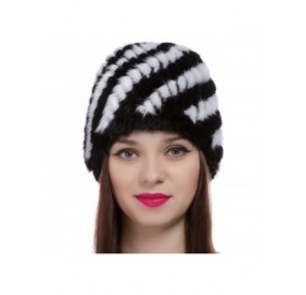 Skullies & Beanies Womens Girls Knitted Real Mink Fur Hat Winter Beanie Warm Cap - Black + White - CO12O2JRYEJ $28.07