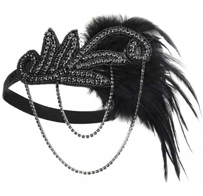 Headbands 1920s Flapper Vintage Feather Gatsby Crystal Headpiece - Black1 - CZ18HWE9G9A $17.79