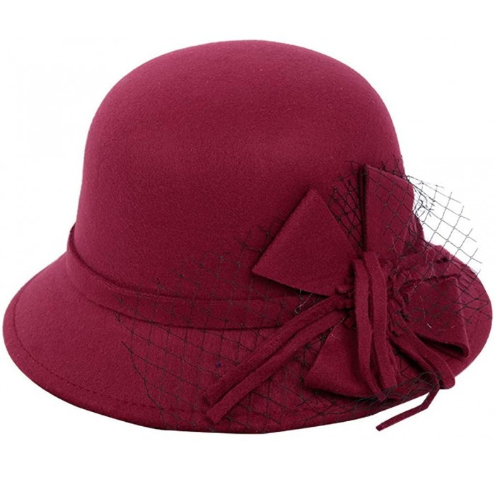Fedoras Women's Retro Ribbon Flower Bow Solid Color Fedora Bowler Hat Caps - R - CT19397SELU $10.86