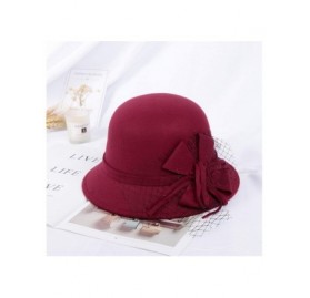 Fedoras Women's Retro Ribbon Flower Bow Solid Color Fedora Bowler Hat Caps - R - CT19397SELU $10.86