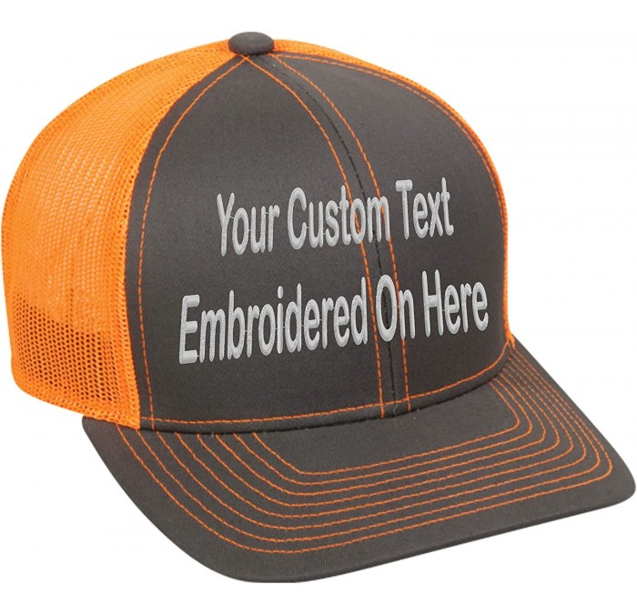 Baseball Caps Custom Trucker Mesh Back Hat Embroidered Your Own Text Curved Bill Outdoorcap - Charcoal/Neon Orange - CM18K5E2...