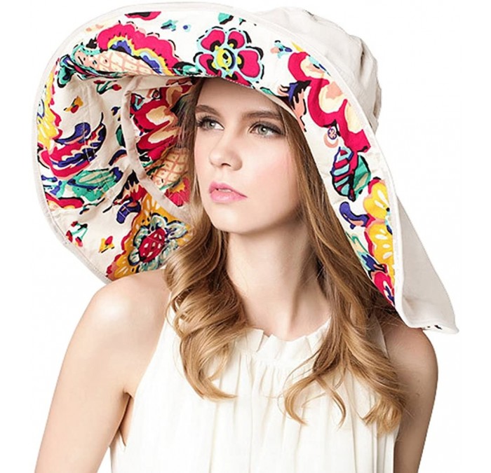 Sun Hats Womens Large Brim Floppy Foldable Roll up UPF 50+ Beach Sun Hat - Beige - CY11ZVBYKHT $34.89