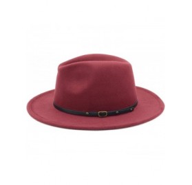 Fedoras Women Men Vintage Wide Brim Belt Buckle Panama Felt Fedora Hat - Wine Red - C718Z09Q6IR $13.44