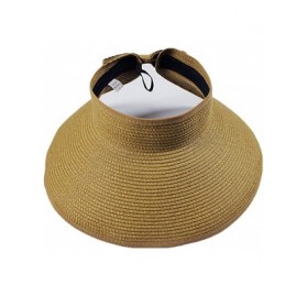 Sun Hats Women's Summer Foldable Straw Sun Visor w/Cute Bowtie UPF 50+ Packable Wide Brim Roll-Up Visor Beach Hat - Khaki - C...
