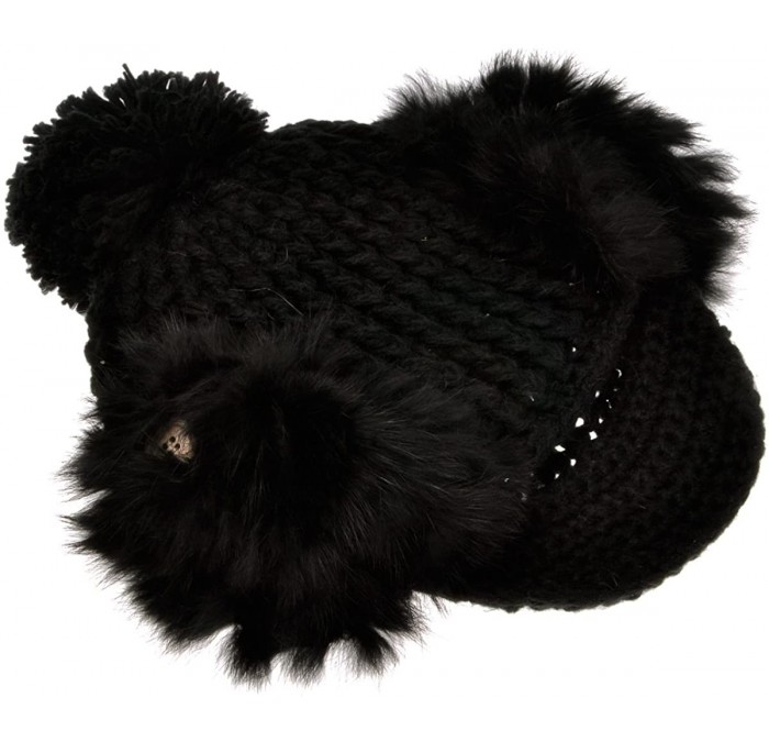 Skullies & Beanies Women Fashion Winter Warm Knitted Short Birm Hat Cap with Rabbit Fur Earflaps - Black - C81266XW8PB $21.90