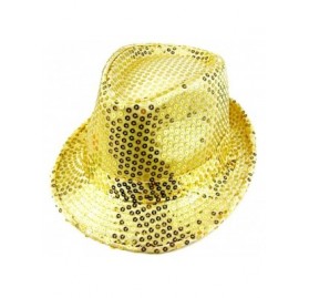 Fedoras Women Girl Fedora Trilby Homburg Stetson Short Brim Sequin Glitter Hat Metallic - Gold - CD12O1YUN32 $13.47