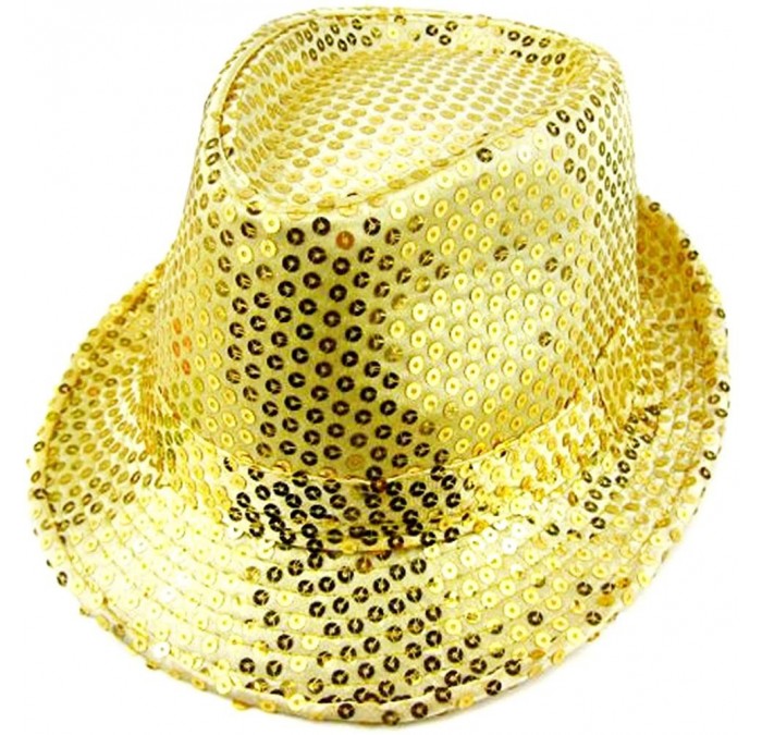 Fedoras Women Girl Fedora Trilby Homburg Stetson Short Brim Sequin Glitter Hat Metallic - Gold - CD12O1YUN32 $31.56