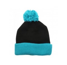 Skullies & Beanies The Two Tone Thick Knitted Cuffed Winter Pom Beanie - Black/Teal - C511SFY8E0N $10.87