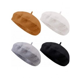 Berets 4 Pieces Beret Hat for Women Classic Solid Color French Style Beanie Winter Cap - Black- White- Gray- Khaki - CY18Z0Z3...