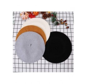 Berets 4 Pieces Beret Hat for Women Classic Solid Color French Style Beanie Winter Cap - Black- White- Gray- Khaki - CY18Z0Z3...