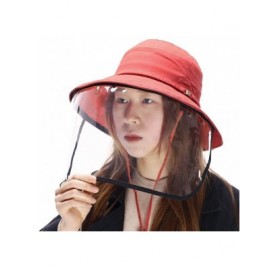 Newsboy Caps Womens UPF50+ Linen/Cotton Summer Sunhat Bucket Packable Hats w/Chin Cord - 00016_red(with Face Shield) - CP17YE...