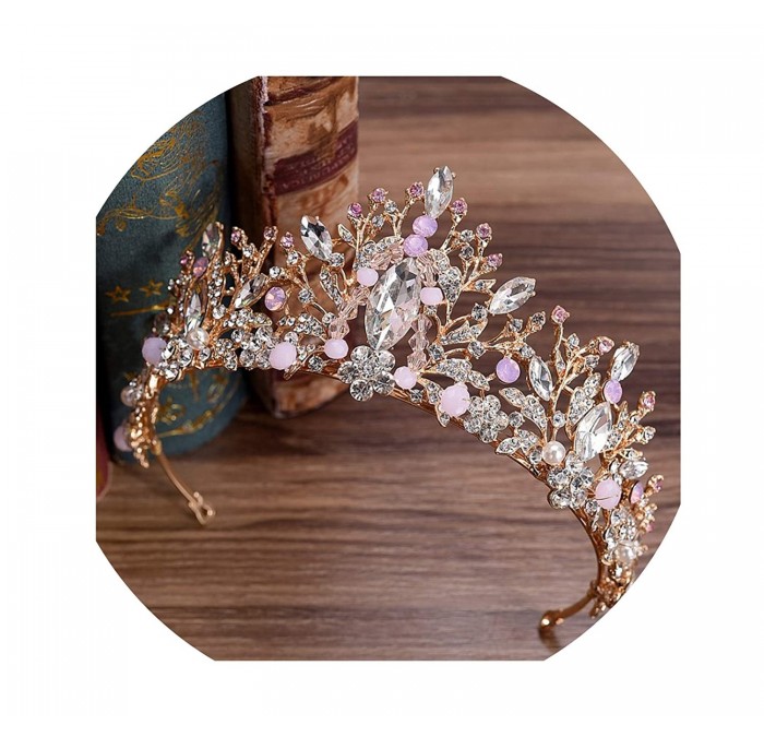 Headbands Baroque Bridal Rhinestone Headbands Accessories - Gold Pink Beads - CE18W4KIHMK $36.58