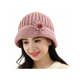 Berets Winter Beret Cap Womens Flower Knit Crochet Beanie Hat Winter Warm Cap - Purple ❤️ - C5188KQRW60 $21.82