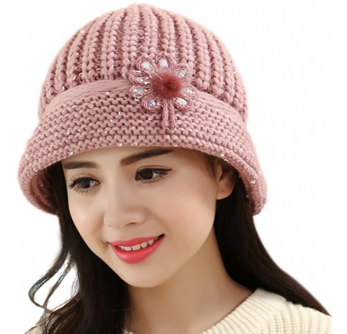 Berets Winter Beret Cap Womens Flower Knit Crochet Beanie Hat Winter Warm Cap - Purple ❤️ - C5188KQRW60 $10.61