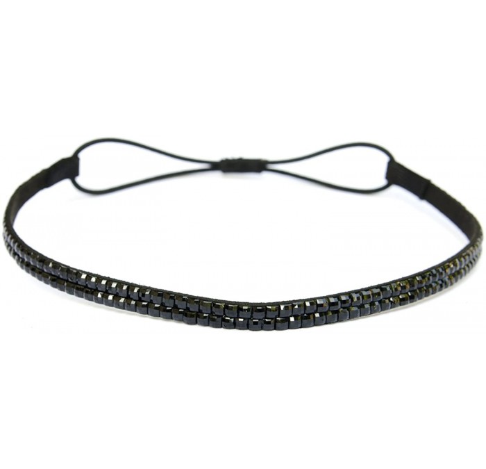Headbands Two Row Rhinestone Elastic Stretch Headband Accessory - Black Thin Headband - CN11DDJW9UV $19.98