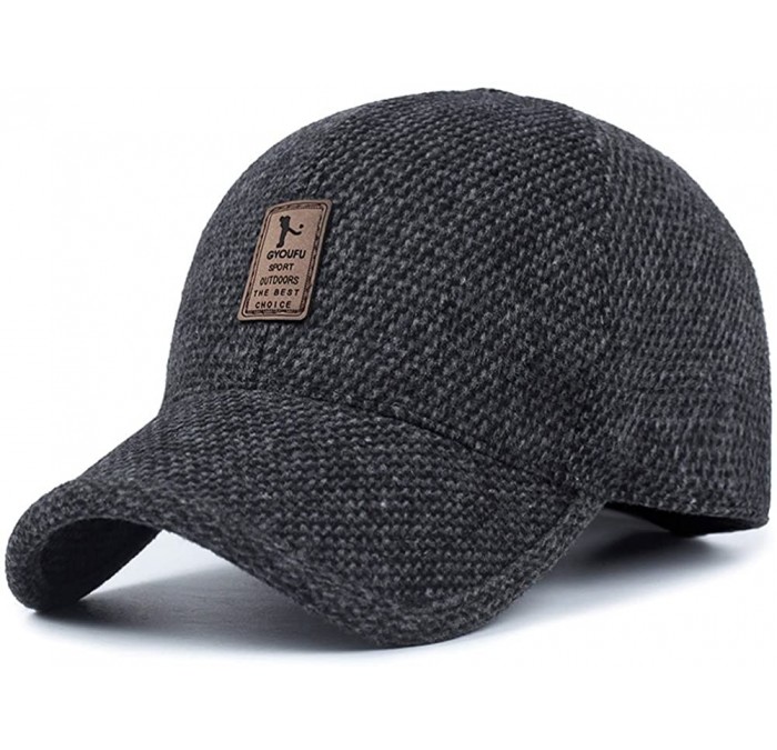 Newsboy Caps Men's Winter Warm Wool Woolen Tweed Peaked Baseball Cap Hat with Fold Earmuffs Warmer - Black - CO188X523AY $11.66