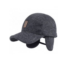 Newsboy Caps Men's Winter Warm Wool Woolen Tweed Peaked Baseball Cap Hat with Fold Earmuffs Warmer - Black - CO188X523AY $19.69