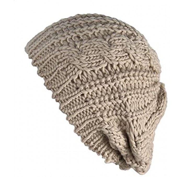 Skullies & Beanies Women's Girl Winter Warm Beret Braided Beanie Crochet Knitted Hat Cap - Beige - C81852CL02I $20.25