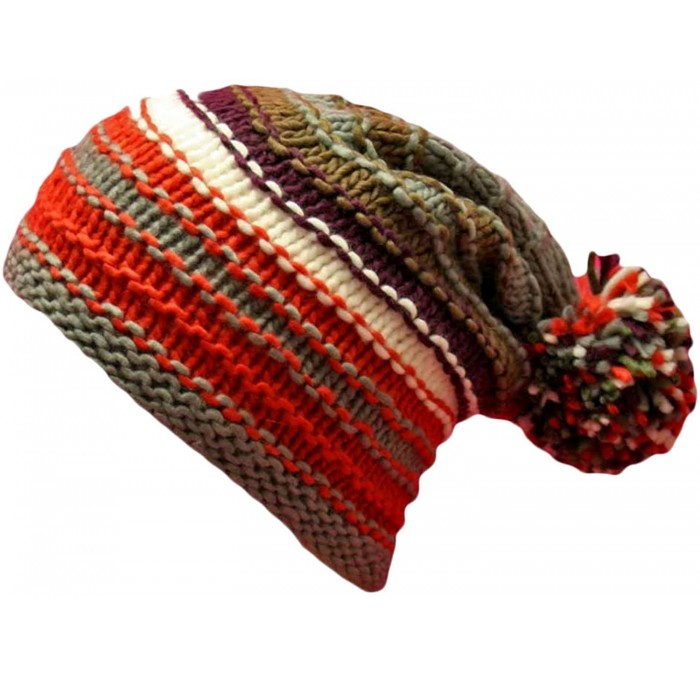 Skullies & Beanies Multicolor Striped Knit Slouchy Beanie Hat - Gray - CO117KA6W2J $28.46