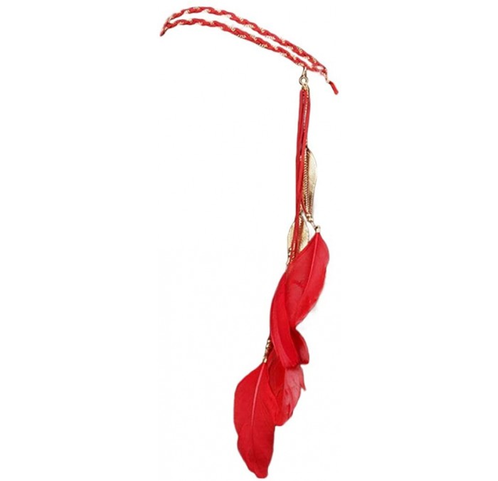 Headbands Women Feather Leaf Tassels Braided Hippie Headband Hair Accessories - Red - C812JO0E3AZ $18.77