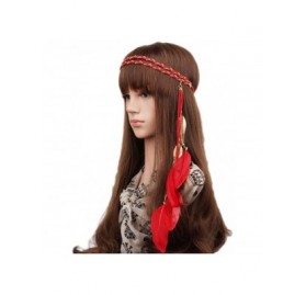 Headbands Women Feather Leaf Tassels Braided Hippie Headband Hair Accessories - Red - C812JO0E3AZ $12.10