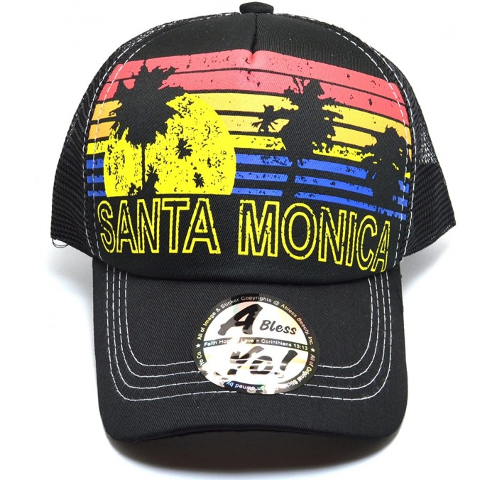 Baseball Caps Vintage Trucker Sun & Palm Tree Printed Flat Bill Hat Snapback Cap AYO1102 - Santa Monica - CC18CKI93QL $26.07