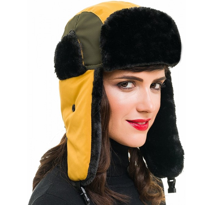 Bomber Hats Trapper Bomber Hat for Men and Women Russian Warm Fur Ski Fall Winter Hunting - Yellow Green - CP18C543LK4 $19.70