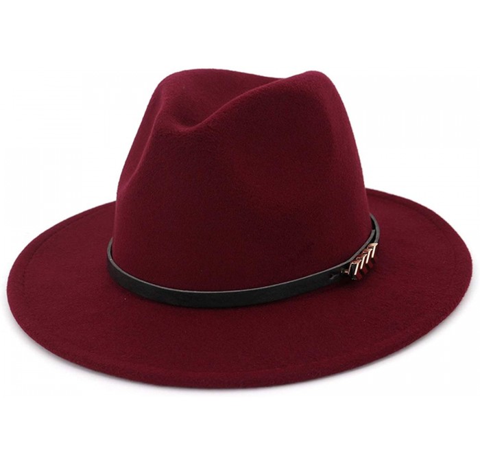 Fedoras Unisex Plain Belt Buckle Decorated Australia Wool Felt Jazz Fedora Hat Men Women Flat Brim Panama Formal Hat - C218O3...