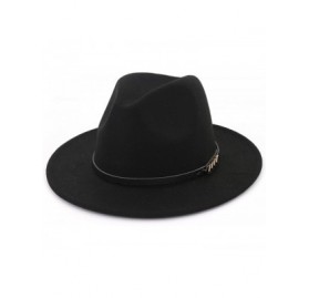 Fedoras Unisex Plain Belt Buckle Decorated Australia Wool Felt Jazz Fedora Hat Men Women Flat Brim Panama Formal Hat - C218O3...