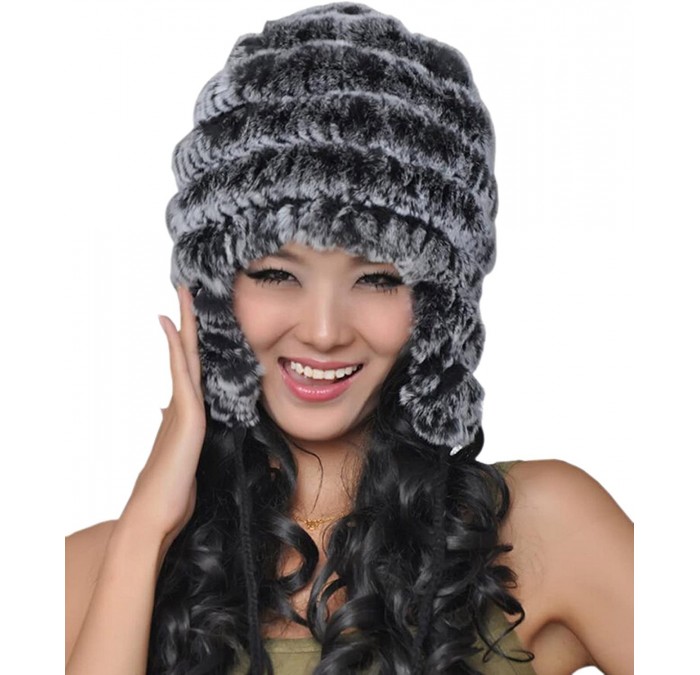 Bomber Hats Women's Rex Rabbit Fur Hats Winter Ear Cap Flexible Multicolor - Gray - C1126G6KYI1 $41.17