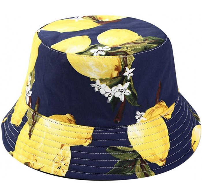 Bucket Hats Banana Print Bucket Hat Fruit Pattern Fisherman Hats Summer Reversible Packable Cap - Lemon - C518U3R655R $22.05