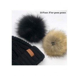 Skullies & Beanies Womens Winter Knit Beanie Hat with Faux Fur Pom Pom Warm Skull Ski Cap Hats for Women - 11-black/Beige 2pc...