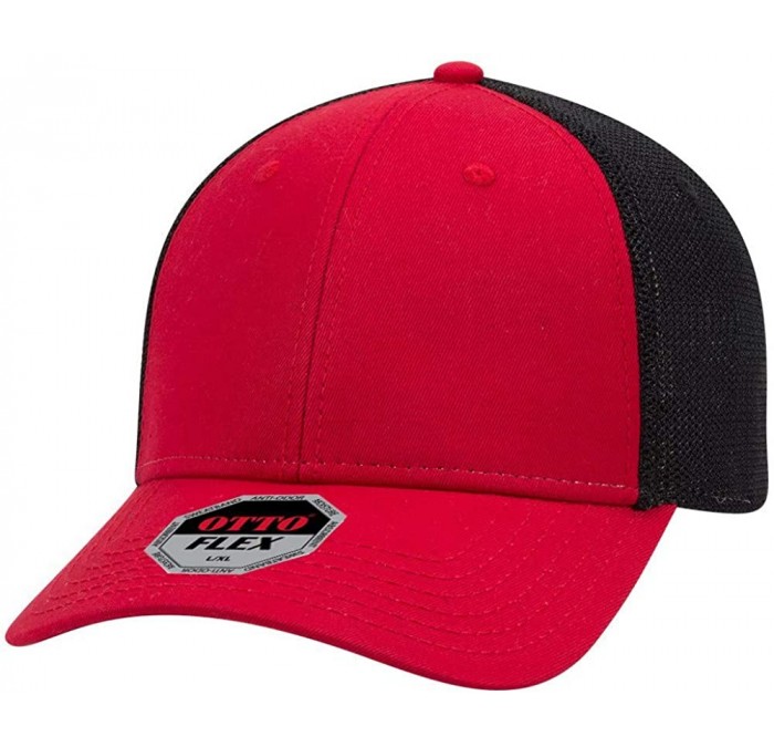 Baseball Caps Low Profile Flex Fitting Mesh Back Trucker Cap - Red Black - CB18HAZC0NH $15.24