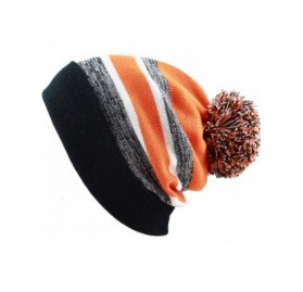 Skullies & Beanies Winter Soft Unisex Cuff Pom Pom Stripe Knit Beanie Skull Slouch Hat - Black-orange - CS18IT2YSC3 $10.21