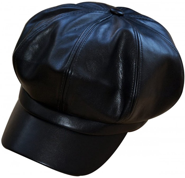 Newsboy Caps Women Solid Color Newsboy Hat Cabbie Painter Hat Visor Beret Fedora Peaked Cap - Black - C8182SCHRWR $30.98
