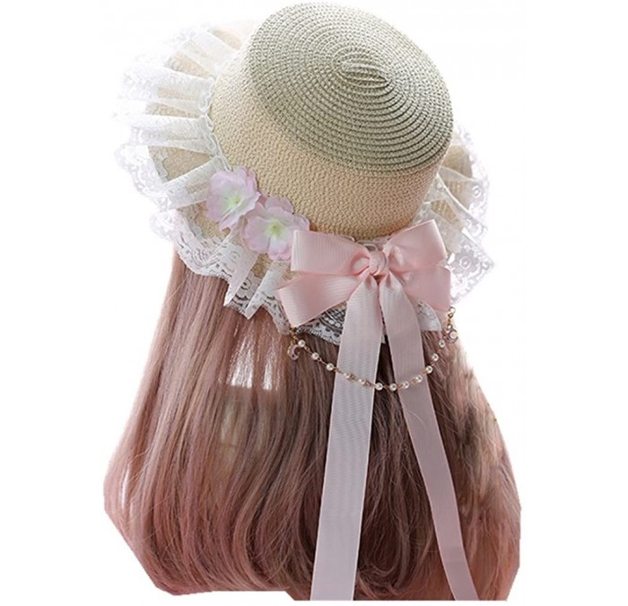 Sun Hats Sun Hats for Women UV Protection Summer Sweet Cute Lolita Lace Straw Hat - Pink - CX18EH39CDU $30.70