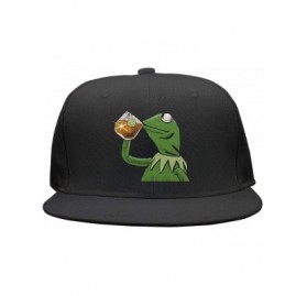 Baseball Caps The Frog "Sipping Tea" Adjustable Strapback Cap - 1000funny-green-frog-sipping-tea-1 - CZ18ICTX4HC $19.34